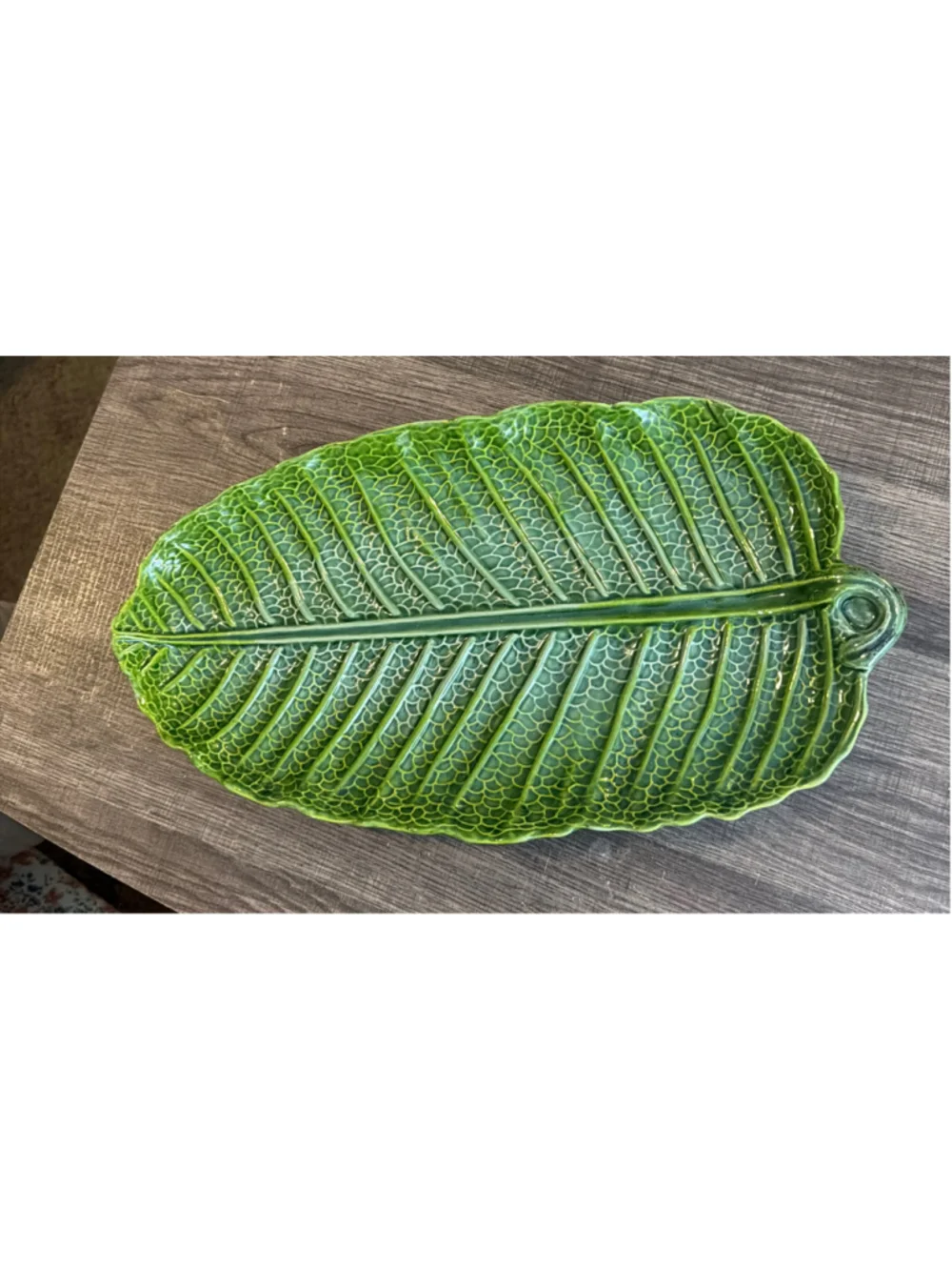 Palm & Fern Ceramic Leaf Shaped Serving Platter One Size Green